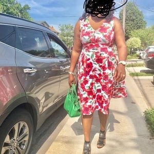 Calvin Klein White Midi Dress with Red Floral Print